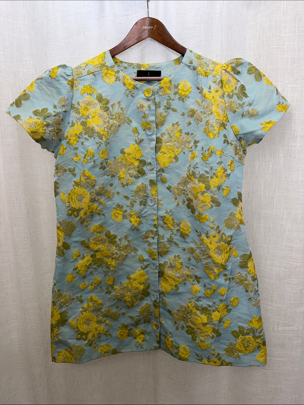 Abbey Glass Floral Button-Front Yellow & Blue Dress Size X-Large
